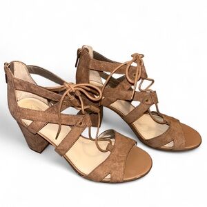 Circus Sam Edelman Brown Emilia Lace Up Block Heel Vegan Suede Size 8